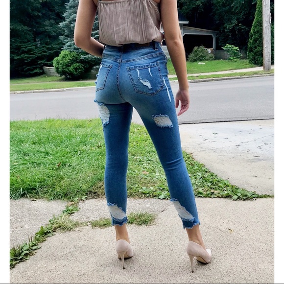 Distressed High Waist Medium Skinny Jeans ankle - Picture 2 of 2